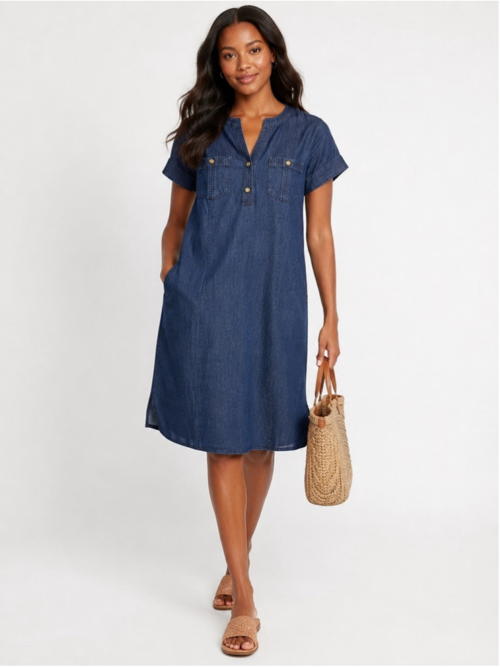 Anne Klein Blue Denim Short Sleeve Dress S NWT